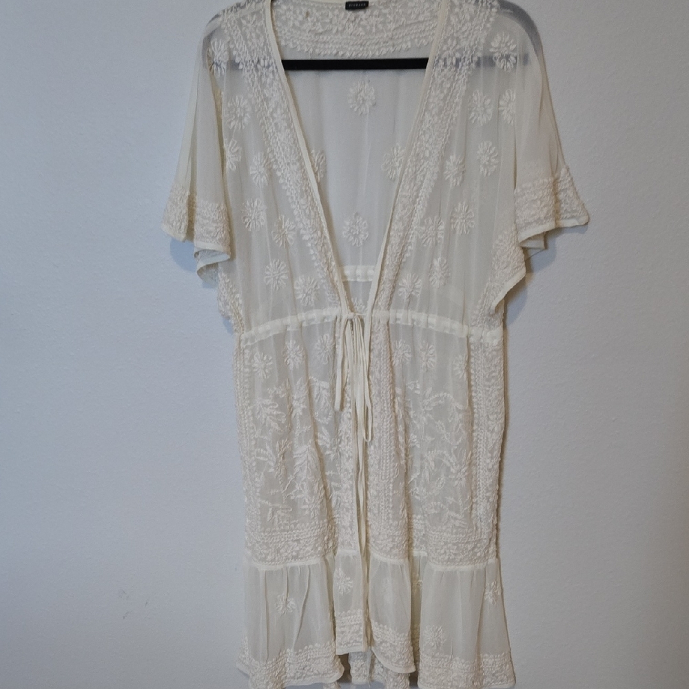Elegant Cream Embroidered Swim Coverup